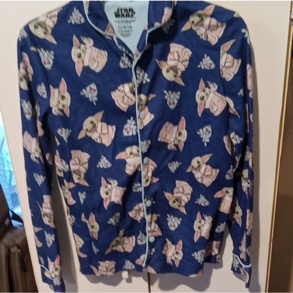 Star Wars Grogu Navy Blue and Light Blue Pajama Top